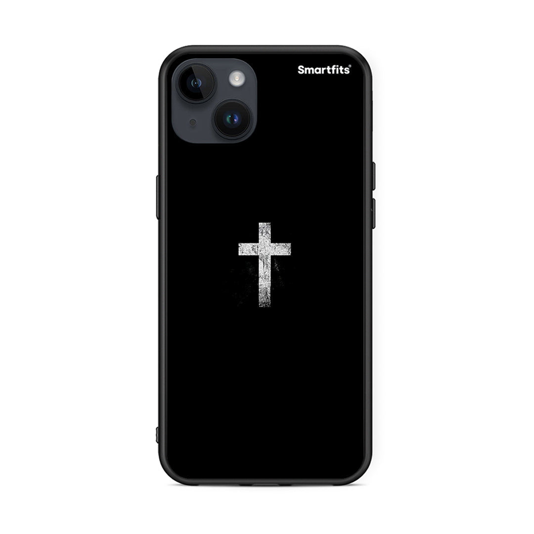 iPhone 15 Plus White Cross θήκη από τη Smartfits με σχέδιο στο πίσω μέρος και μαύρο περίβλημα | Smartphone case with colorful back and black bezels by Smartfits