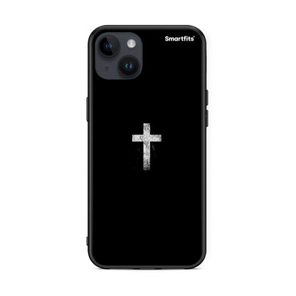 iPhone 15 Plus White Cross θήκη από τη Smartfits με σχέδιο στο πίσω μέρος και μαύρο περίβλημα | Smartphone case with colorful back and black bezels by Smartfits