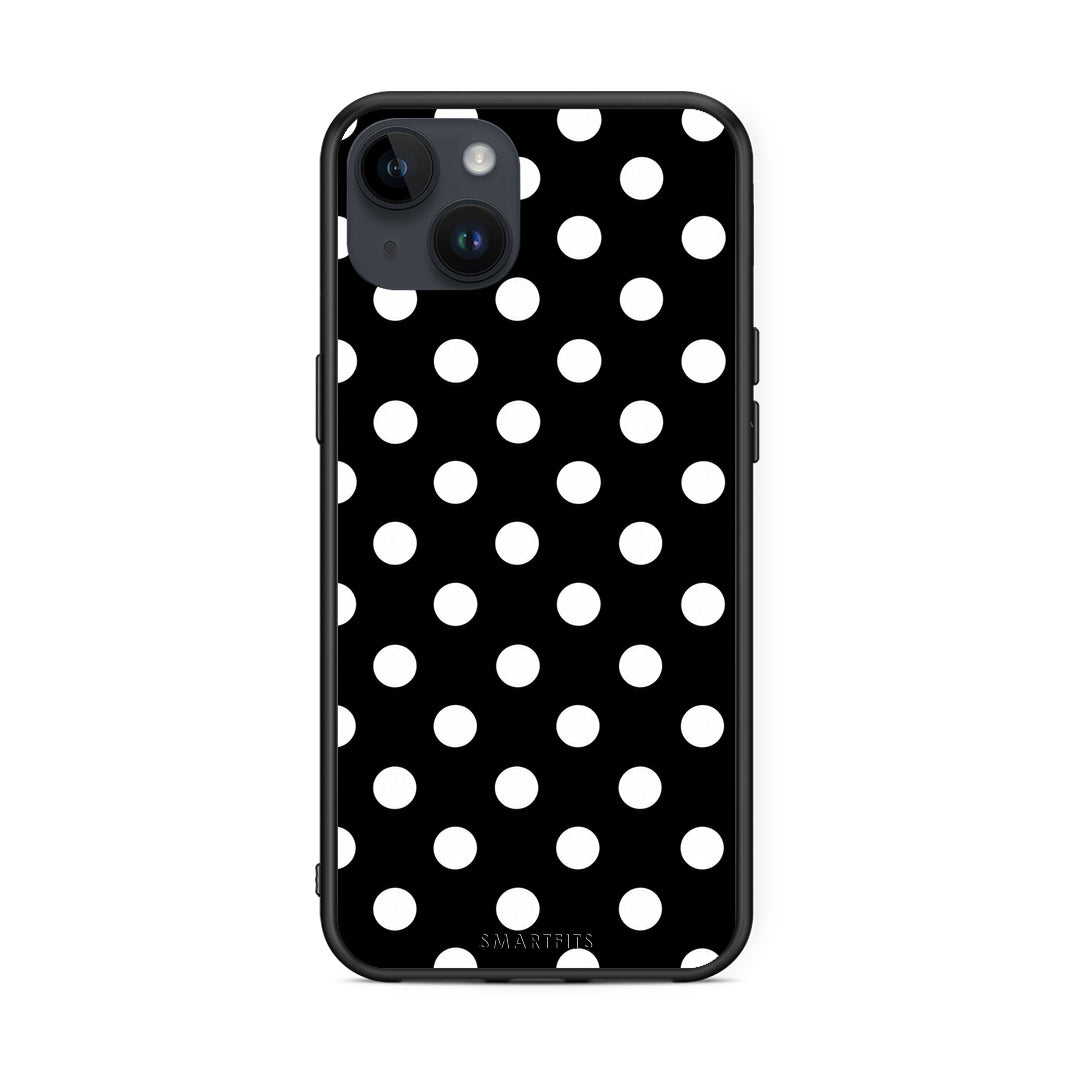Θήκη iPhone 14 Plus White Polka Dots on Black από τη Smartfits με σχέδιο στο πίσω μέρος και μαύρο περίβλημα | iPhone 14 Plus White Polka Dots on Black case with colorful back and black bezels