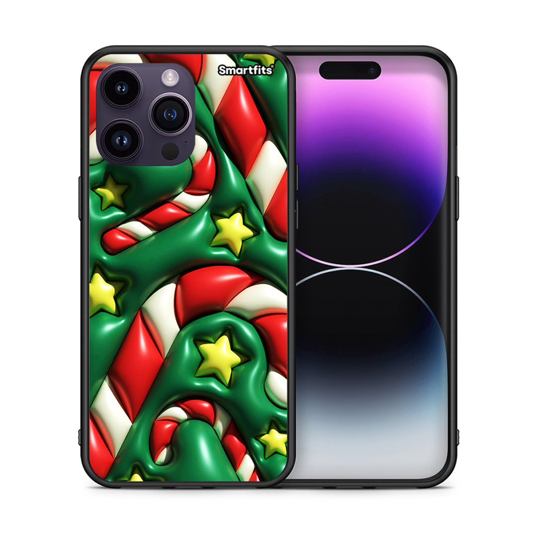 Θήκη iPhone 14 Pro Christmas Bubbles από τη Smartfits με σχέδιο στο πίσω μέρος και μαύρο περίβλημα | iPhone 14 Pro Christmas Bubbles case with colorful back and black bezels