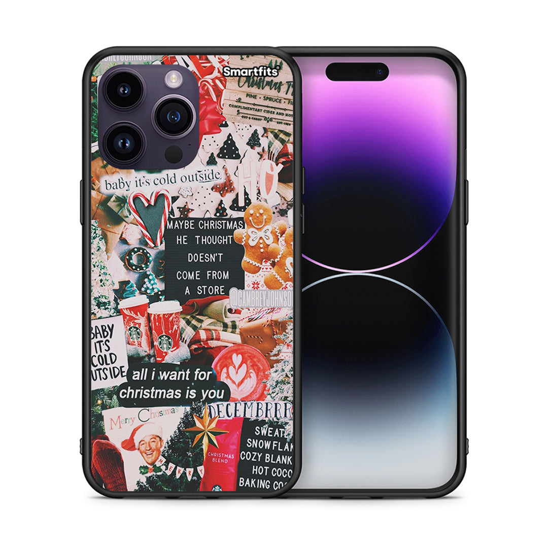 Θήκη iPhone 15 Pro Christmas Happiness από τη Smartfits με σχέδιο στο πίσω μέρος και μαύρο περίβλημα | iPhone 15 Pro Christmas Happiness case with colorful back and black bezels