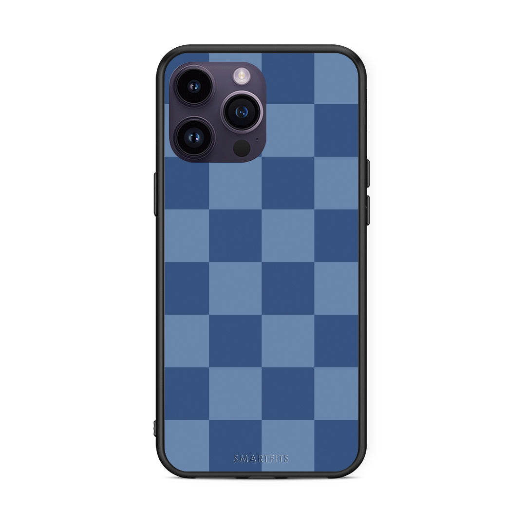 Θήκη iPhone 14 Pro Denim Blue Checkerboard από τη Smartfits με σχέδιο στο πίσω μέρος και μαύρο περίβλημα | iPhone 14 Pro Denim Blue Checkerboard case with colorful back and black bezels