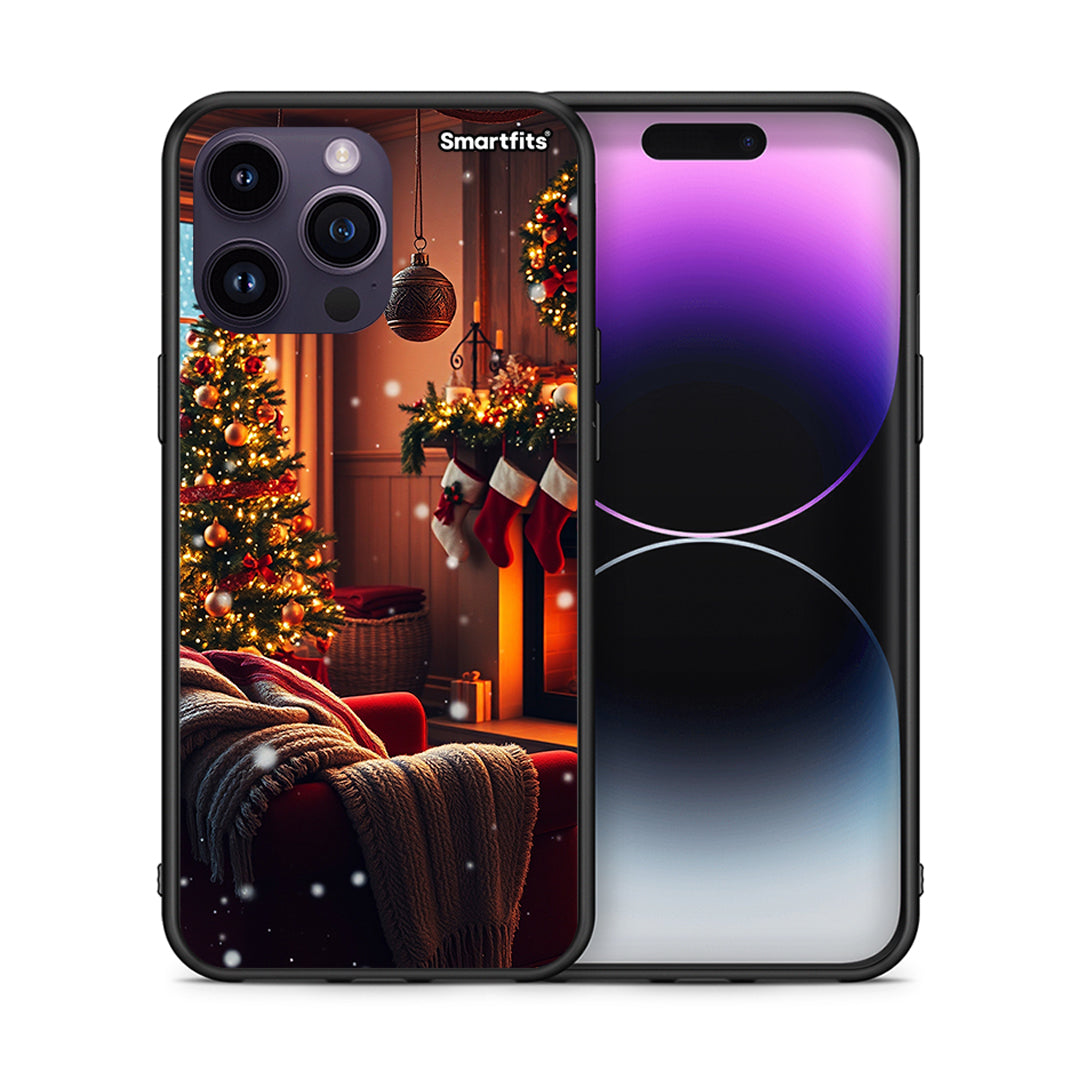 Θήκη iPhone 14 Pro Home For Christmas από τη Smartfits με σχέδιο στο πίσω μέρος και μαύρο περίβλημα | iPhone 14 Pro Home For Christmas case with colorful back and black bezels