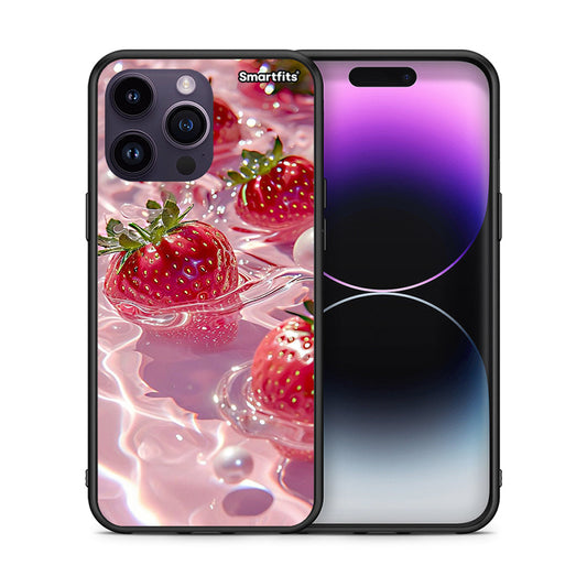 Θήκη iPhone 15 Pro Juicy Strawberries από τη Smartfits με σχέδιο στο πίσω μέρος και μαύρο περίβλημα | iPhone 15 Pro Juicy Strawberries case with colorful back and black bezels