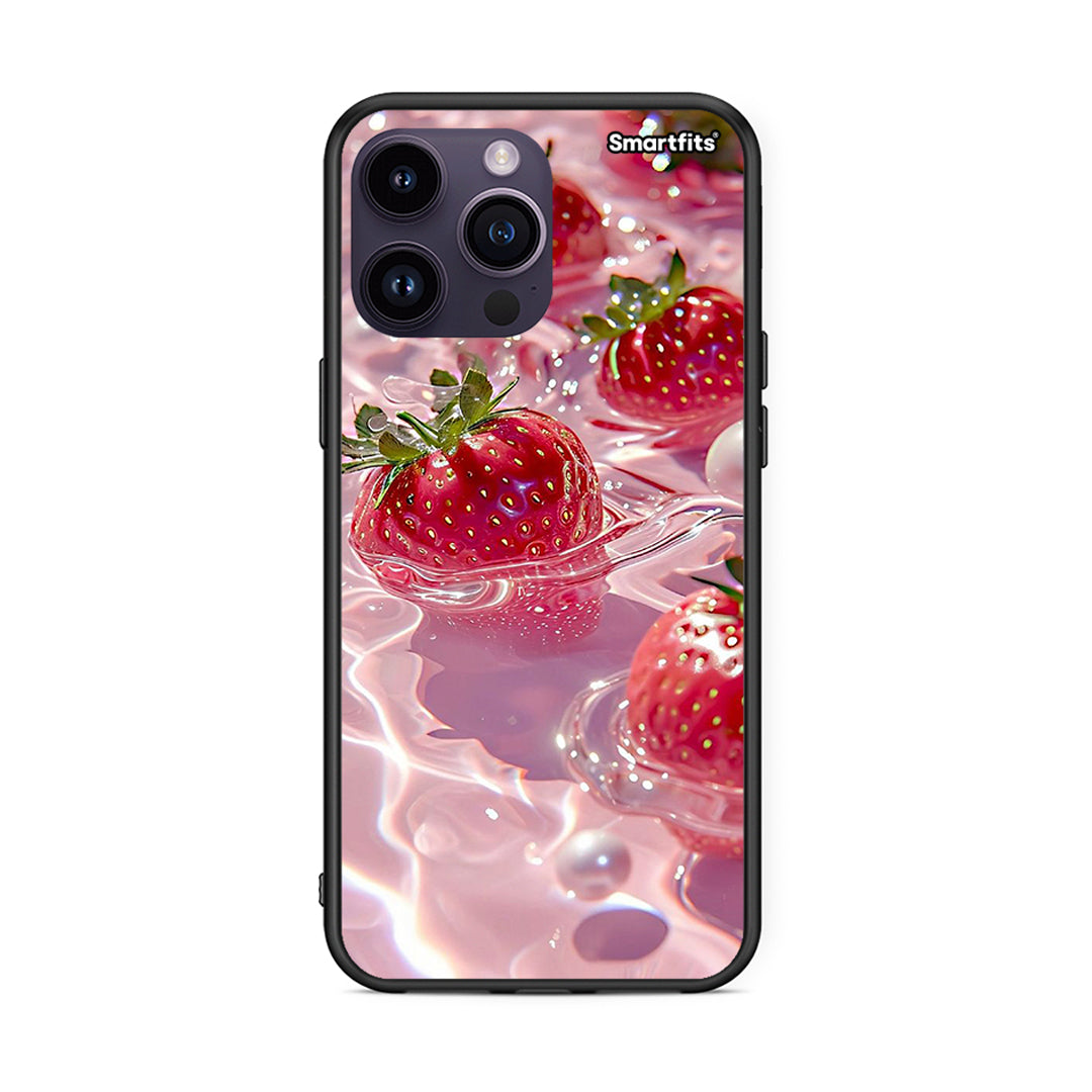 iPhone 15 Pro Juicy Strawberries θήκη από τη Smartfits με σχέδιο στο πίσω μέρος και μαύρο περίβλημα | Smartphone case with colorful back and black bezels by Smartfits