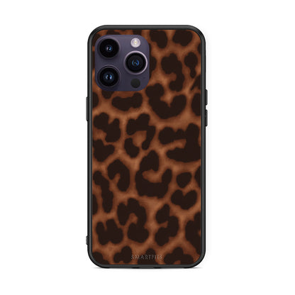 Θήκη iPhone 14 Pro Leopard Print Dark Brown από τη Smartfits με σχέδιο στο πίσω μέρος και μαύρο περίβλημα | iPhone 14 Pro Leopard Print Dark Brown case with colorful back and black bezels