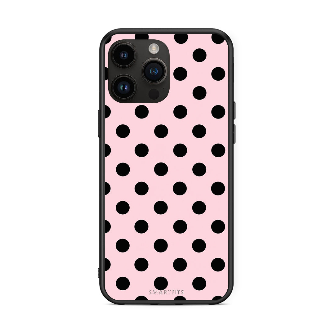 Θήκη iPhone 15 Pro Max Black Polka Dots on Pink από τη Smartfits με σχέδιο στο πίσω μέρος και μαύρο περίβλημα | iPhone 15 Pro Max Black Polka Dots on Pink case with colorful back and black bezels