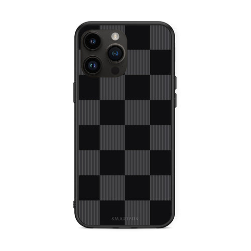Θήκη iPhone 15 Pro Max Black and Charcoal Striped Checks από τη Smartfits με σχέδιο στο πίσω μέρος και μαύρο περίβλημα | iPhone 15 Pro Max Black and Charcoal Striped Checks case with colorful back and black bezels