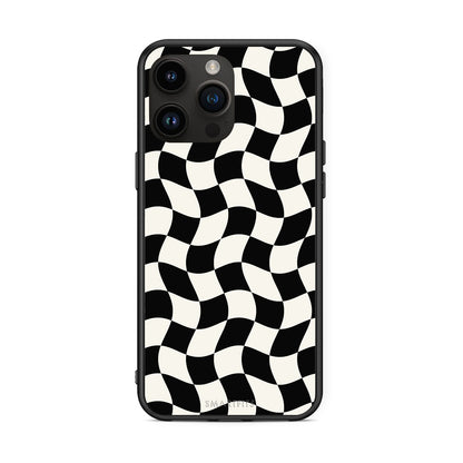 Θήκη iPhone 15 Pro Max Black and Cream Wavy Checkerboard από τη Smartfits με σχέδιο στο πίσω μέρος και μαύρο περίβλημα | iPhone 15 Pro Max Black and Cream Wavy Checkerboard case with colorful back and black bezels