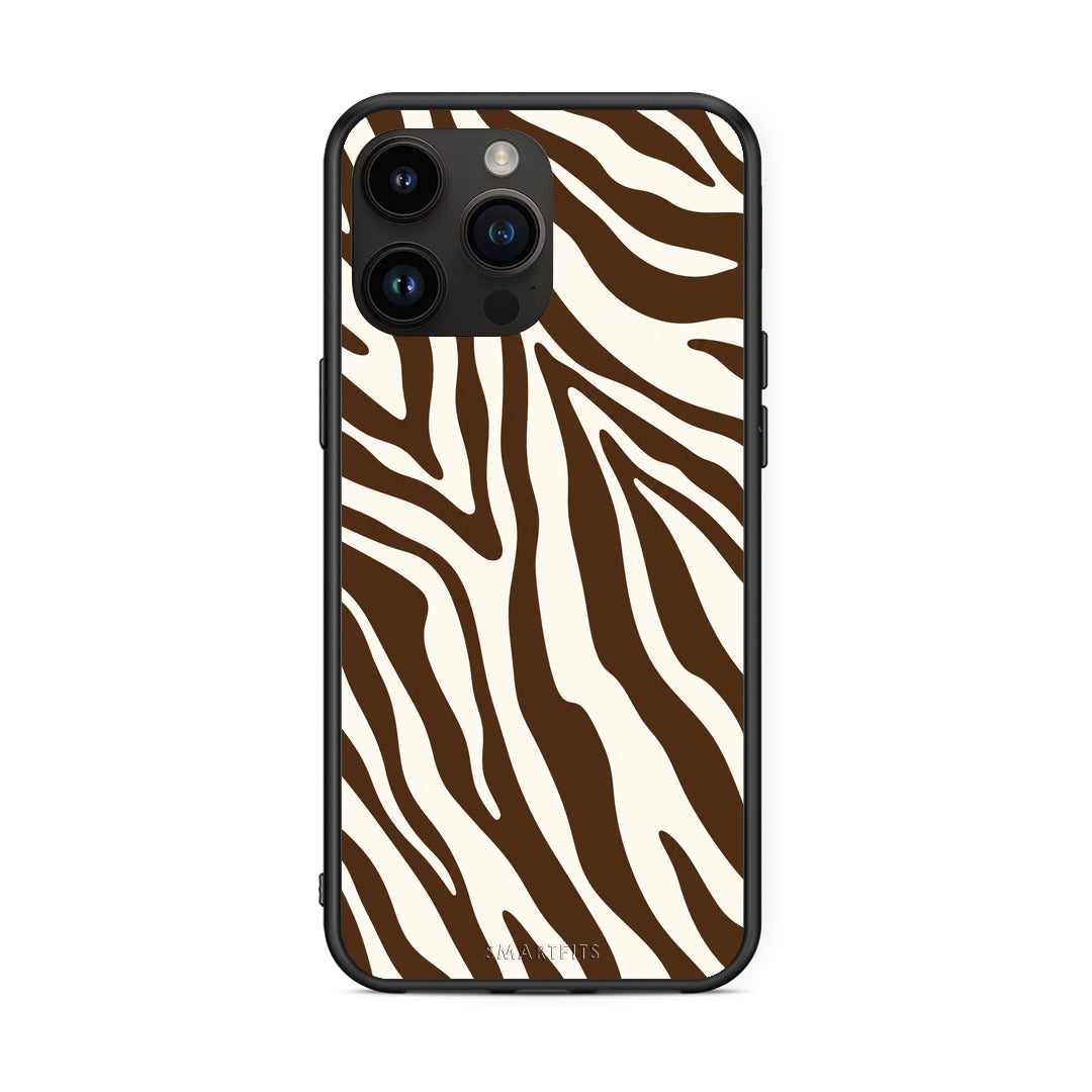Θήκη iPhone 15 Pro Max Brown and Cream Zebra Stripes από τη Smartfits με σχέδιο στο πίσω μέρος και μαύρο περίβλημα | iPhone 15 Pro Max Brown and Cream Zebra Stripes case with colorful back and black bezels