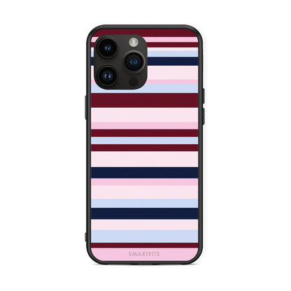 Θήκη iPhone 15 Pro Max Burgundy Pink and Blue Horizontal Stripes από τη Smartfits με σχέδιο στο πίσω μέρος και μαύρο περίβλημα | iPhone 15 Pro Max Burgundy Pink and Blue Horizontal Stripes case with colorful back and black bezels