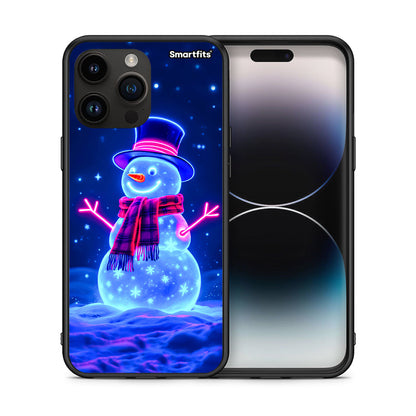 Θήκη iPhone 15 Pro Max Christmas Neon Snowman από τη Smartfits με σχέδιο στο πίσω μέρος και μαύρο περίβλημα | iPhone 15 Pro Max Christmas Neon Snowman case with colorful back and black bezels