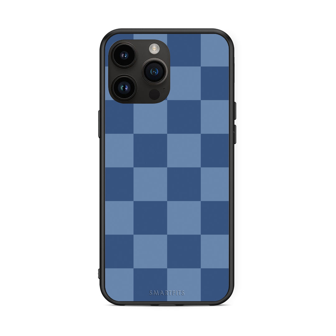 Θήκη iPhone 15 Pro Max Denim Blue Checkerboard από τη Smartfits με σχέδιο στο πίσω μέρος και μαύρο περίβλημα | iPhone 15 Pro Max Denim Blue Checkerboard case with colorful back and black bezels