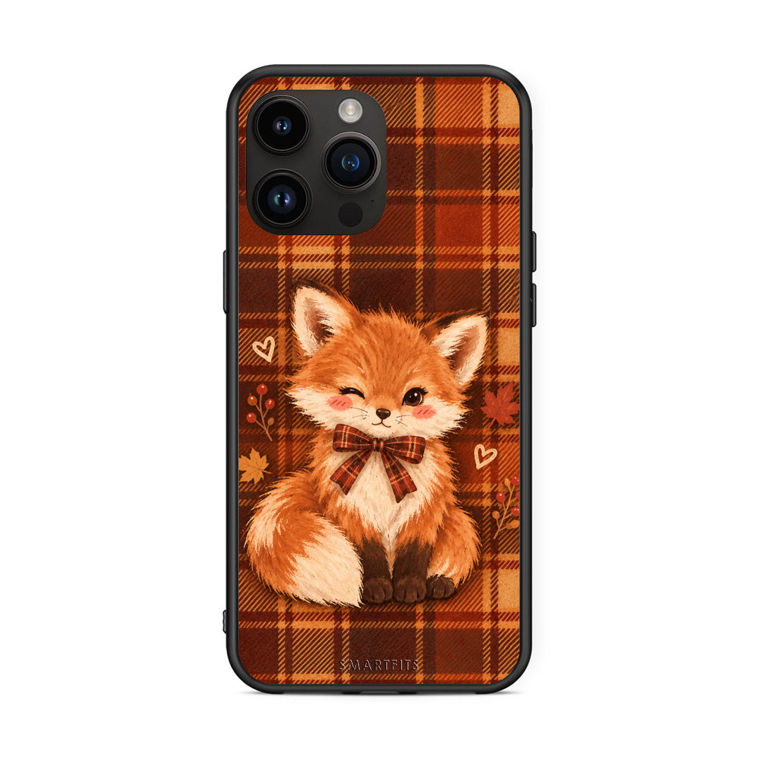 Θήκη iPhone 15 Pro Max Fox on Autumn Tartan από τη Smartfits με σχέδιο στο πίσω μέρος και μαύρο περίβλημα | iPhone 15 Pro Max Fox on Autumn Tartan case with colorful back and black bezels