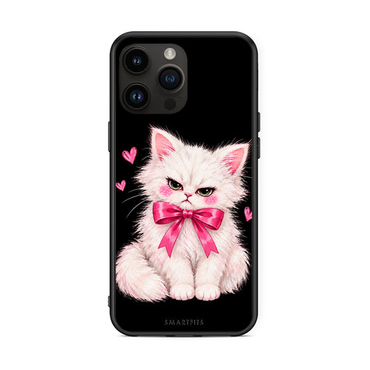 Θήκη iPhone 15 Pro Max Grumpy Party Kitten on Black από τη Smartfits με σχέδιο στο πίσω μέρος και μαύρο περίβλημα | iPhone 15 Pro Max Grumpy Party Kitten on Black case with colorful back and black bezels