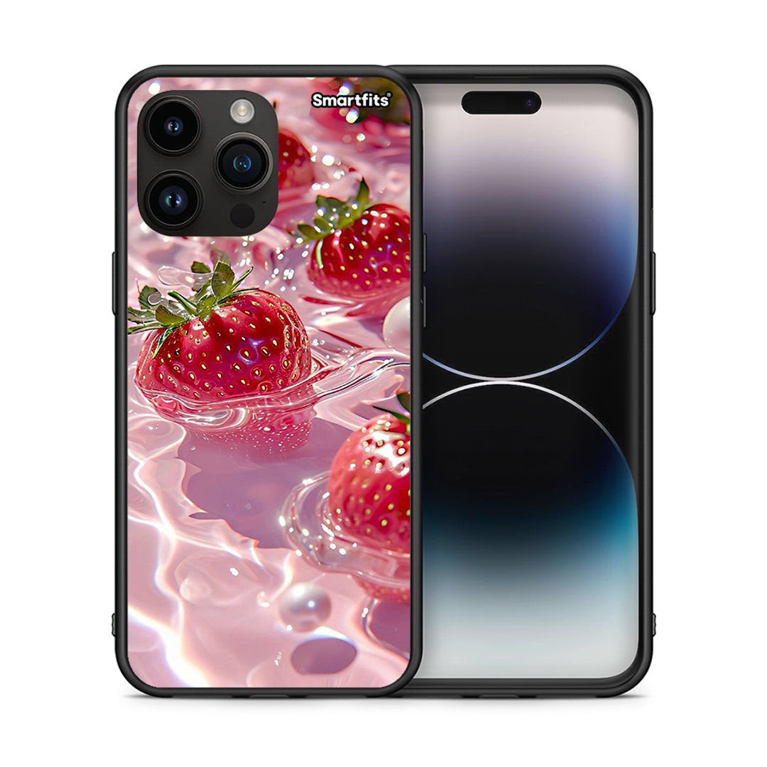 Θήκη iPhone 15 Pro Max Juicy Strawberries από τη Smartfits με σχέδιο στο πίσω μέρος και μαύρο περίβλημα | iPhone 15 Pro Max Juicy Strawberries case with colorful back and black bezels