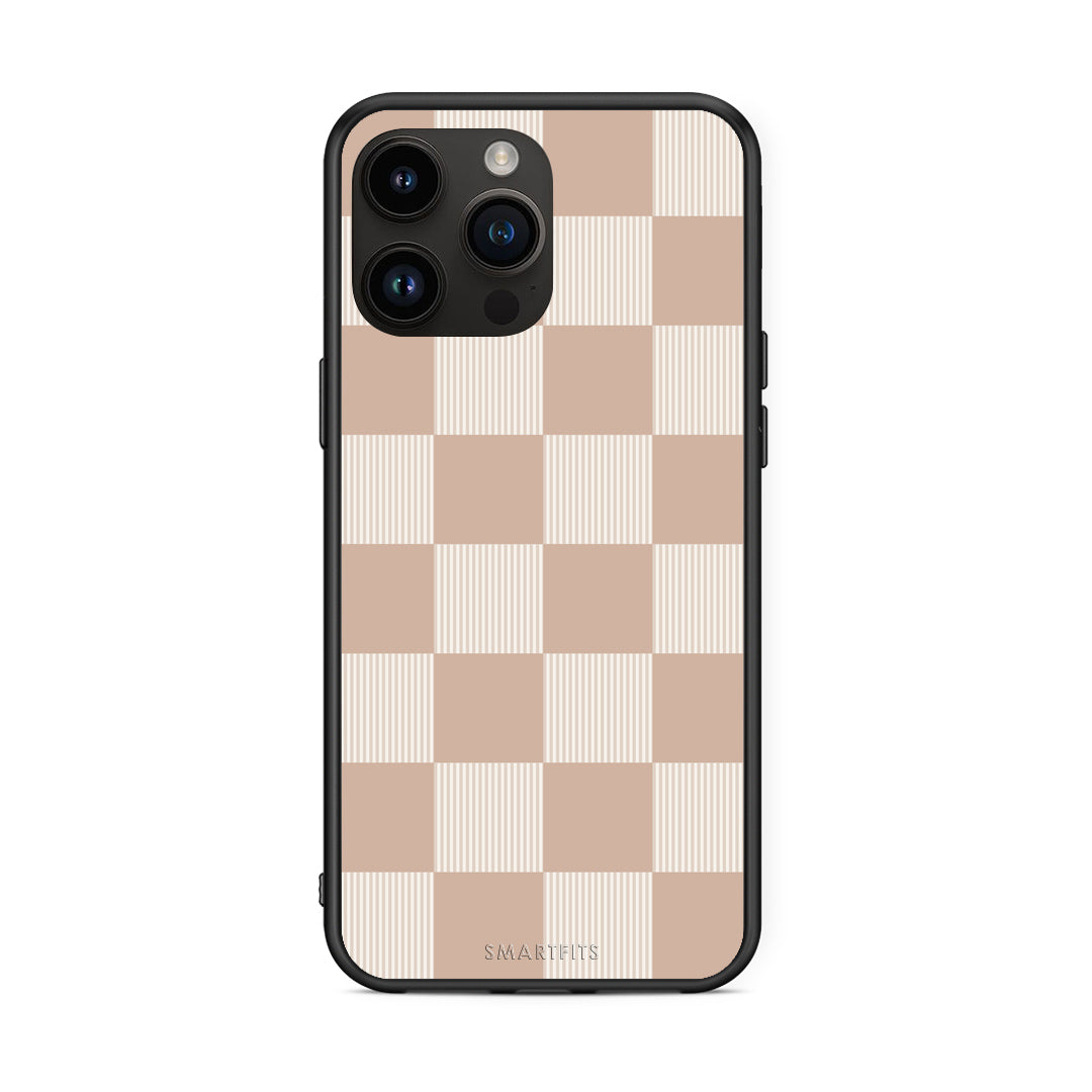 Θήκη iPhone 15 Pro Max Latte and Cream Striped Checks από τη Smartfits με σχέδιο στο πίσω μέρος και μαύρο περίβλημα | iPhone 15 Pro Max Latte and Cream Striped Checks case with colorful back and black bezels