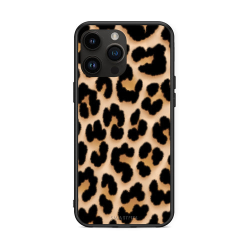 Θήκη iPhone 15 Pro Max Leopard Print Tan Large από τη Smartfits με σχέδιο στο πίσω μέρος και μαύρο περίβλημα | iPhone 15 Pro Max Leopard Print Tan Large case with colorful back and black bezels