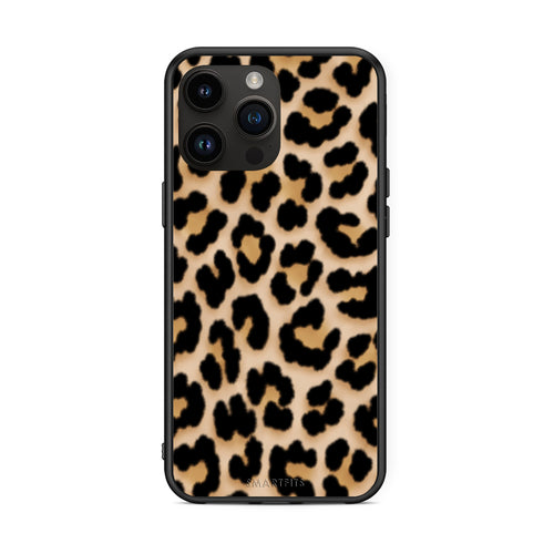 Θήκη iPhone 15 Pro Max Leopard Print Tan Small από τη Smartfits με σχέδιο στο πίσω μέρος και μαύρο περίβλημα | iPhone 15 Pro Max Leopard Print Tan Small case with colorful back and black bezels