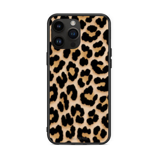 Θήκη iPhone 15 Pro Max Leopard Print Tan Small από τη Smartfits με σχέδιο στο πίσω μέρος και μαύρο περίβλημα | iPhone 15 Pro Max Leopard Print Tan Small case with colorful back and black bezels