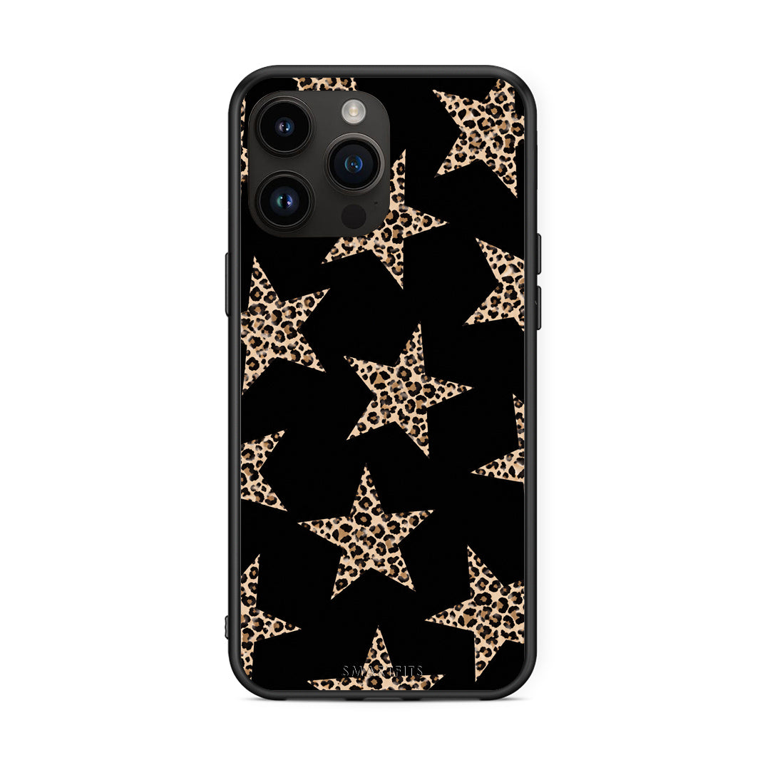Θήκη iPhone 15 Pro Max Leopard Stars on Black από τη Smartfits με σχέδιο στο πίσω μέρος και μαύρο περίβλημα | iPhone 15 Pro Max Leopard Stars on Black case with colorful back and black bezels