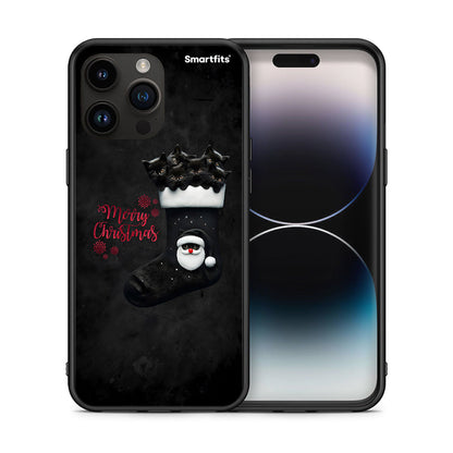 Θήκη iPhone 14 Pro Max Merry Cat Christmas από τη Smartfits με σχέδιο στο πίσω μέρος και μαύρο περίβλημα | iPhone 14 Pro Max Merry Cat Christmas case with colorful back and black bezels