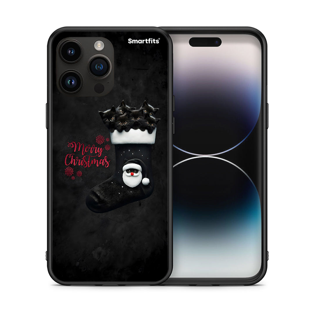 Θήκη iPhone 15 Pro Max Merry Cat Christmas από τη Smartfits με σχέδιο στο πίσω μέρος και μαύρο περίβλημα | iPhone 15 Pro Max Merry Cat Christmas case with colorful back and black bezels