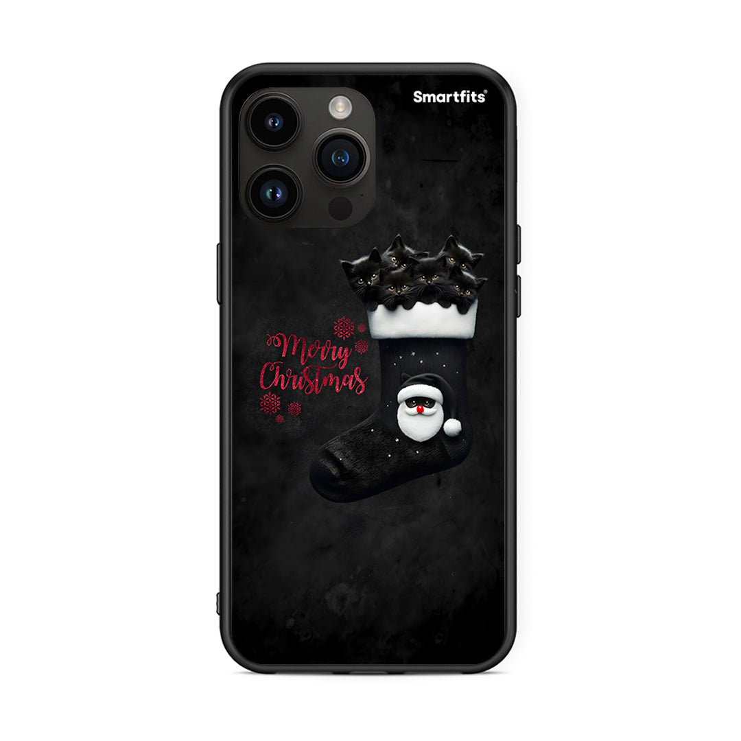 iPhone 15 Pro Max Merry Cat Christmas θήκη από τη Smartfits με σχέδιο στο πίσω μέρος και μαύρο περίβλημα | Smartphone case with colorful back and black bezels by Smartfits