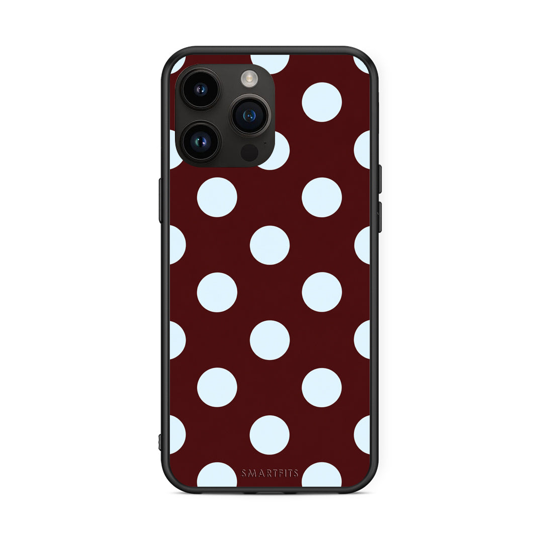 Θήκη iPhone 15 Pro Max Pale Blue Large Polka Dots on Burgundy από τη Smartfits με σχέδιο στο πίσω μέρος και μαύρο περίβλημα | iPhone 15 Pro Max Pale Blue Large Polka Dots on Burgundy case with colorful back and black bezels
