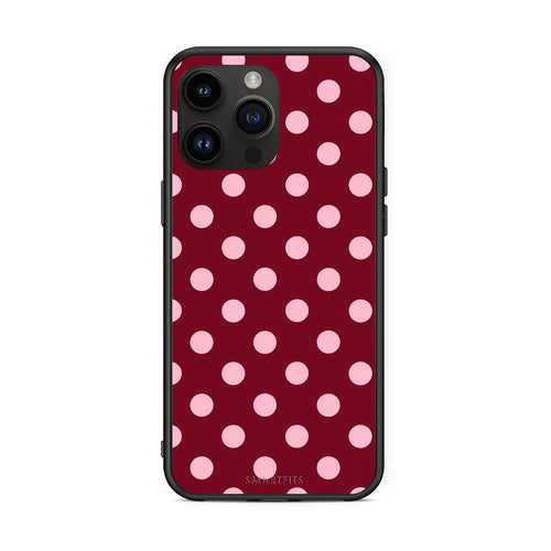 Θήκη iPhone 15 Pro Max Pink Polka Dots on Burgundy από τη Smartfits με σχέδιο στο πίσω μέρος και μαύρο περίβλημα | iPhone 15 Pro Max Pink Polka Dots on Burgundy case with colorful back and black bezels