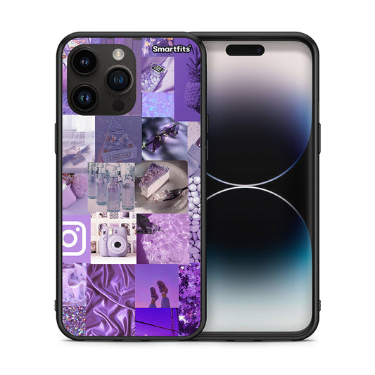 Θήκη iPhone 15 Pro Max Purple Aesthetic Collage από τη Smartfits με σχέδιο στο πίσω μέρος και μαύρο περίβλημα | iPhone 15 Pro Max Purple Aesthetic Collage case with colorful back and black bezels