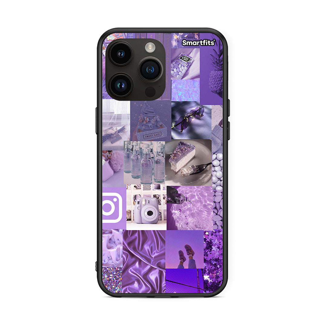 iPhone 14 Pro Max Purple Aesthetic Collage θήκη από τη Smartfits με σχέδιο στο πίσω μέρος και μαύρο περίβλημα | Smartphone case with colorful back and black bezels by Smartfits