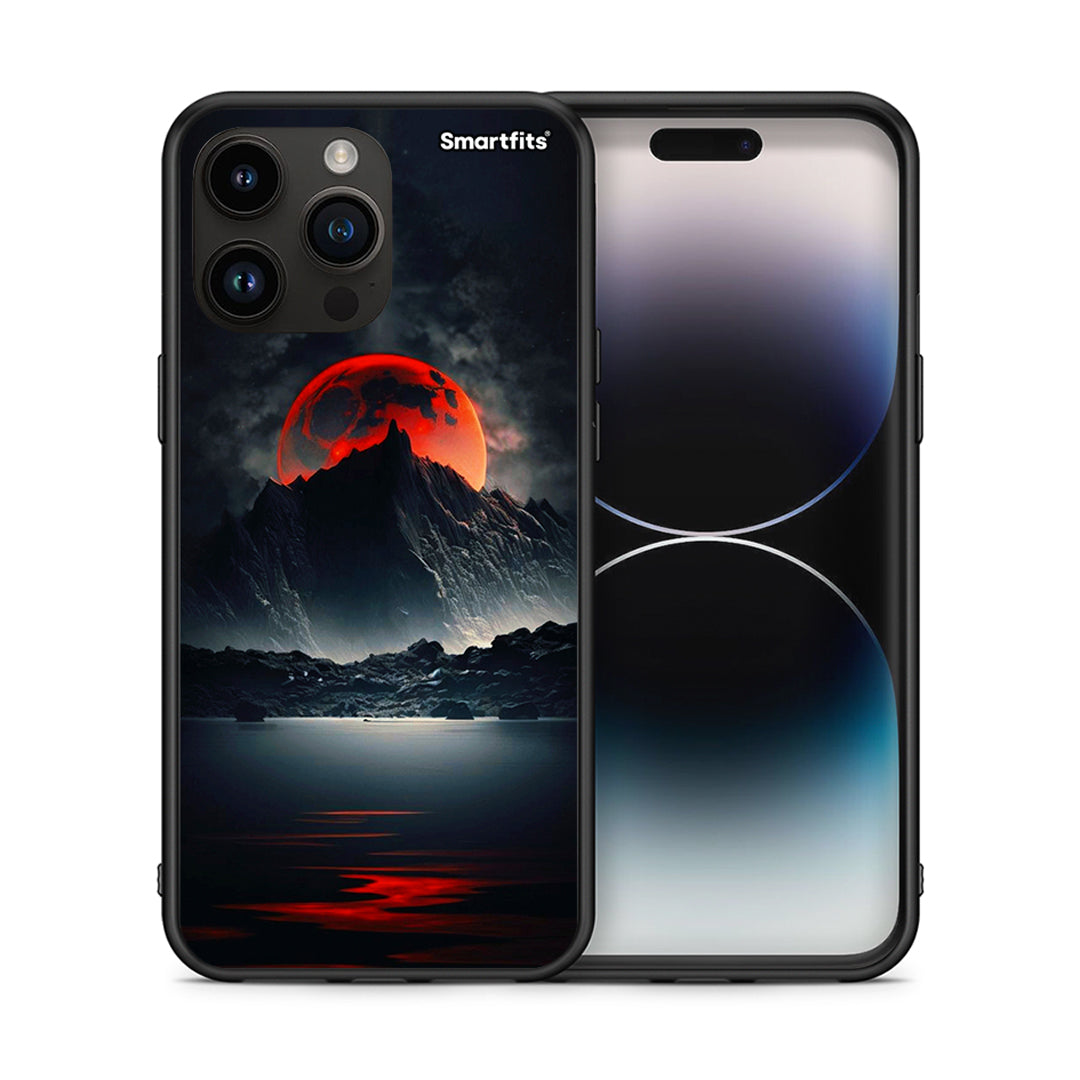 Θήκη iPhone 14 Pro Max Red Full Moon από τη Smartfits με σχέδιο στο πίσω μέρος και μαύρο περίβλημα | iPhone 14 Pro Max Red Full Moon case with colorful back and black bezels