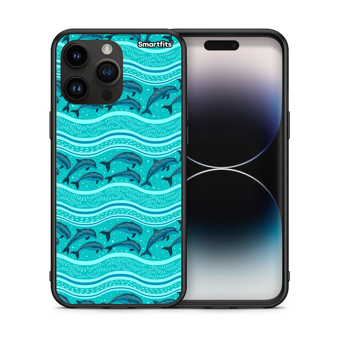 Θήκη iPhone 14 Pro Max Swimming Dolphins από τη Smartfits με σχέδιο στο πίσω μέρος και μαύρο περίβλημα | iPhone 14 Pro Max Swimming Dolphins case with colorful back and black bezels