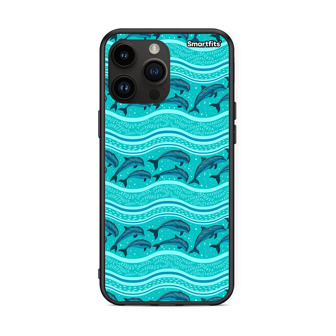 iPhone 14 Pro Max Swimming Dolphins θήκη από τη Smartfits με σχέδιο στο πίσω μέρος και μαύρο περίβλημα | Smartphone case with colorful back and black bezels by Smartfits