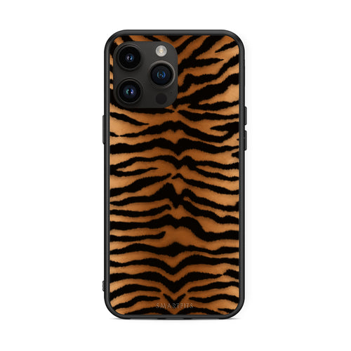 Θήκη iPhone 15 Pro Max Tiger Print Orange and Black από τη Smartfits με σχέδιο στο πίσω μέρος και μαύρο περίβλημα | iPhone 15 Pro Max Tiger Print Orange and Black case with colorful back and black bezels