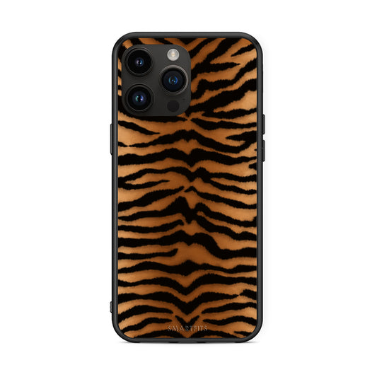Θήκη iPhone 15 Pro Max Tiger Print Orange and Black από τη Smartfits με σχέδιο στο πίσω μέρος και μαύρο περίβλημα | iPhone 15 Pro Max Tiger Print Orange and Black case with colorful back and black bezels