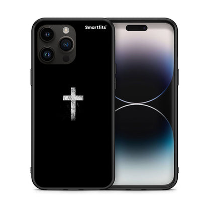 Θήκη iPhone 15 Pro Max White Cross από τη Smartfits με σχέδιο στο πίσω μέρος και μαύρο περίβλημα | iPhone 15 Pro Max White Cross case with colorful back and black bezels