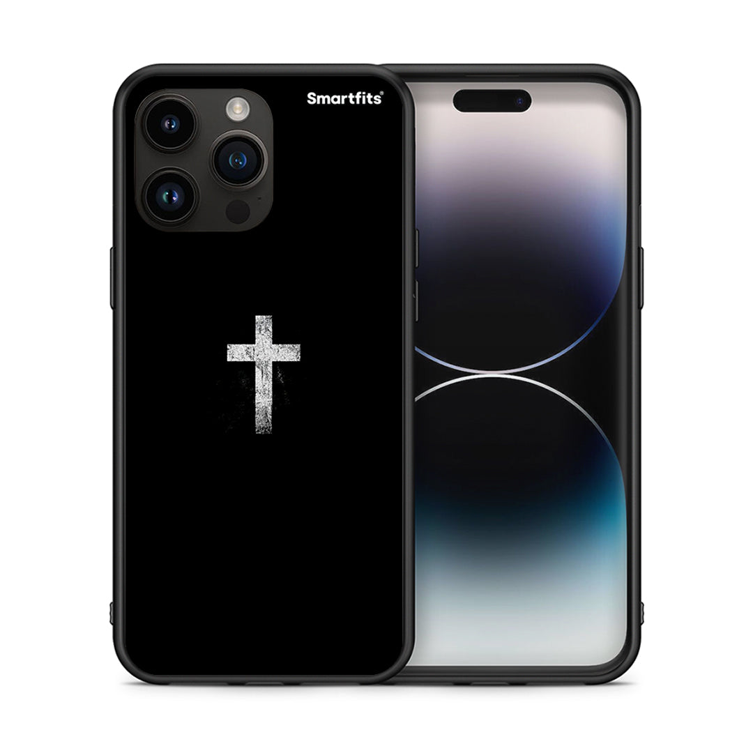 Θήκη iPhone 14 Pro Max White Cross από τη Smartfits με σχέδιο στο πίσω μέρος και μαύρο περίβλημα | iPhone 14 Pro Max White Cross case with colorful back and black bezels