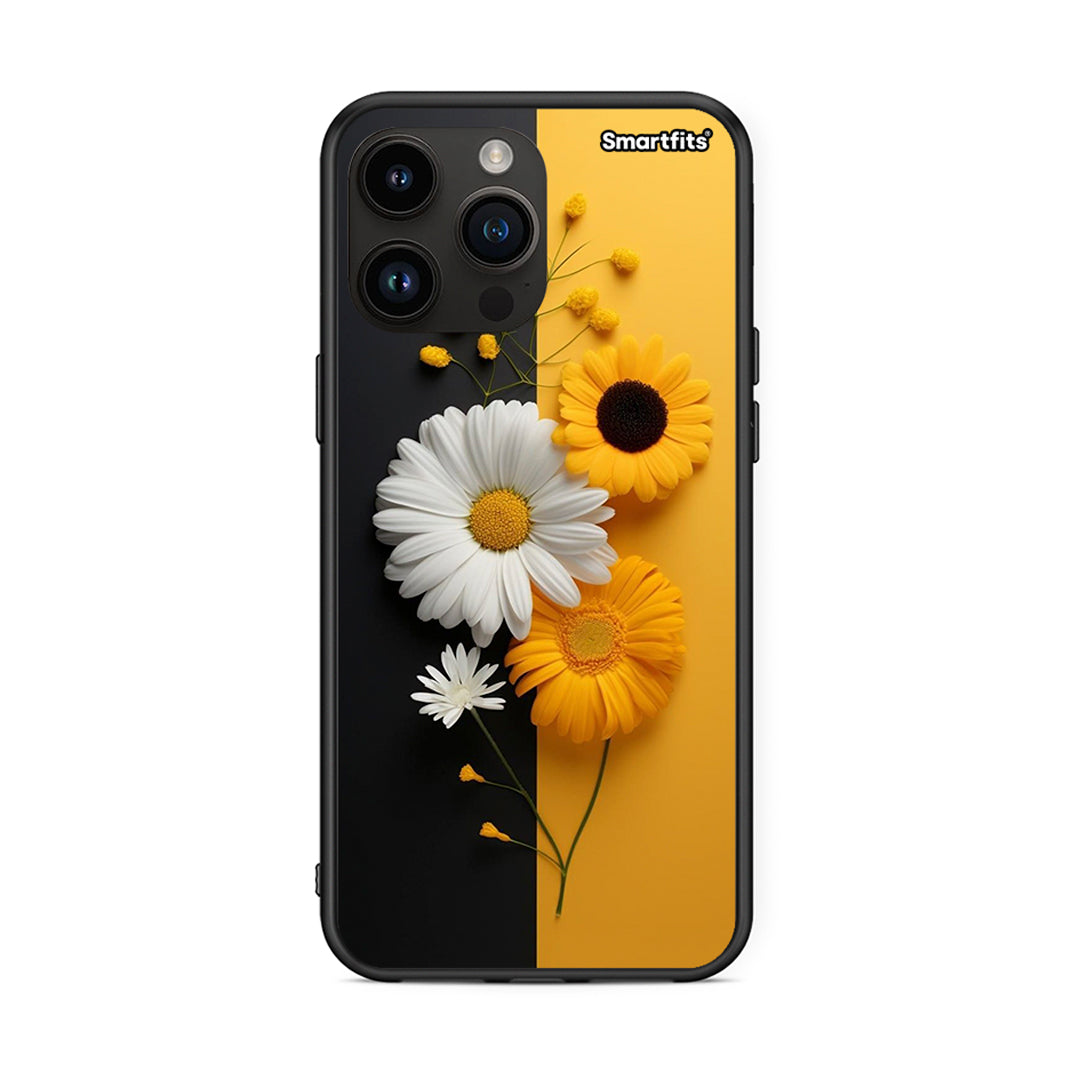 iPhone 15 Pro Max Yellow Daisies θήκη από τη Smartfits με σχέδιο στο πίσω μέρος και μαύρο περίβλημα | Smartphone case with colorful back and black bezels by Smartfits