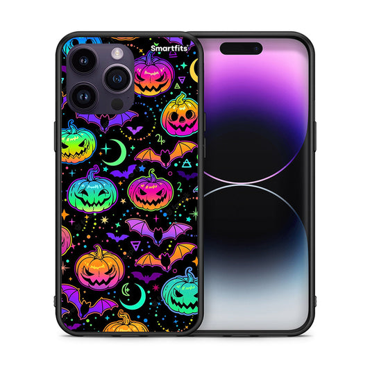 Θήκη iPhone 15 Pro Neon Halloween από τη Smartfits με σχέδιο στο πίσω μέρος και μαύρο περίβλημα | iPhone 15 Pro Neon Halloween case with colorful back and black bezels