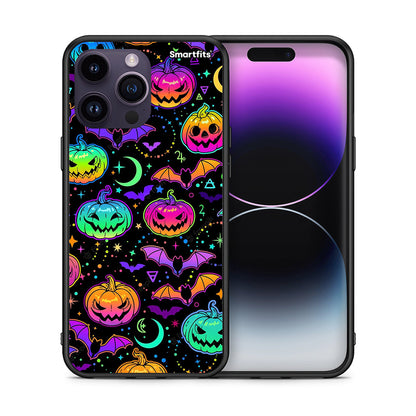 Θήκη iPhone 14 Pro Neon Halloween από τη Smartfits με σχέδιο στο πίσω μέρος και μαύρο περίβλημα | iPhone 14 Pro Neon Halloween case with colorful back and black bezels
