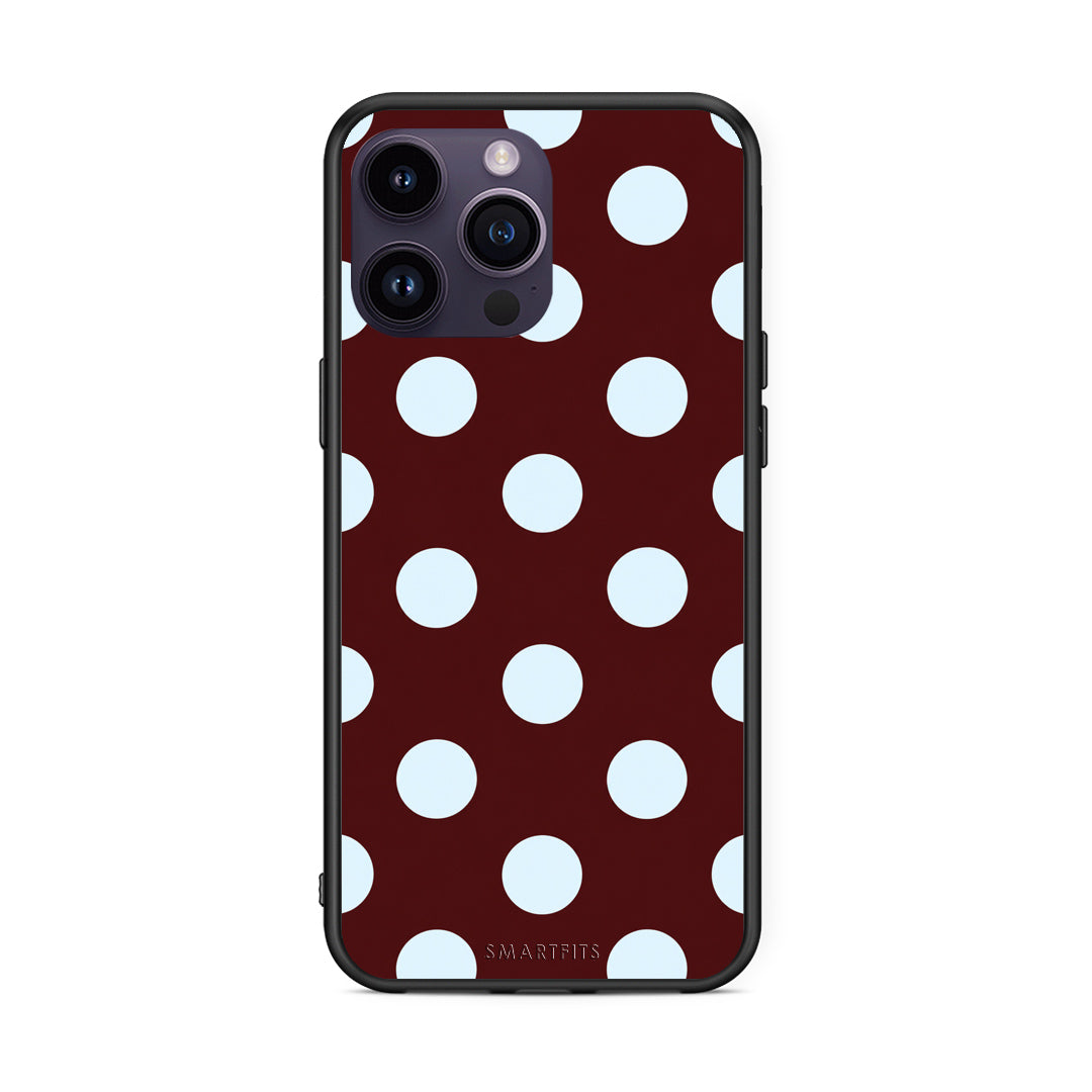 Θήκη iPhone 14 Pro Pale Blue Large Polka Dots on Burgundy από τη Smartfits με σχέδιο στο πίσω μέρος και μαύρο περίβλημα | iPhone 14 Pro Pale Blue Large Polka Dots on Burgundy case with colorful back and black bezels