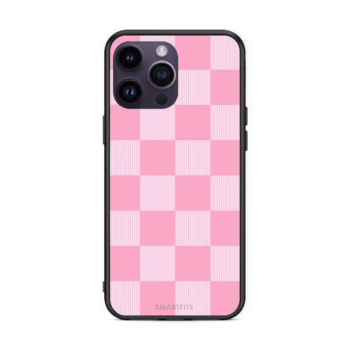 Θήκη iPhone 14 Pro Pink and White Striped Checks από τη Smartfits με σχέδιο στο πίσω μέρος και μαύρο περίβλημα | iPhone 14 Pro Pink and White Striped Checks case with colorful back and black bezels