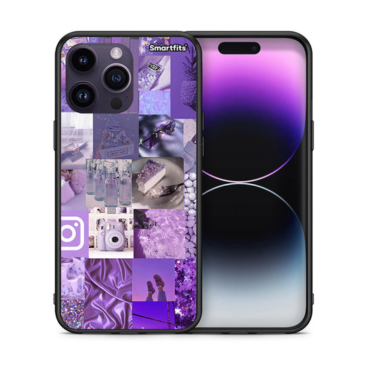 Θήκη iPhone 15 Pro Purple Aesthetic Collage από τη Smartfits με σχέδιο στο πίσω μέρος και μαύρο περίβλημα | iPhone 15 Pro Purple Aesthetic Collage case with colorful back and black bezels
