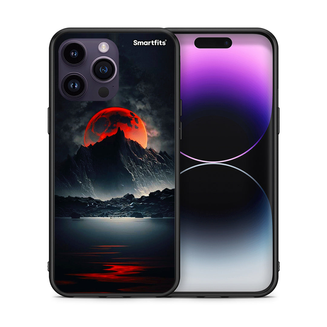 Θήκη iPhone 15 Pro Red Full Moon από τη Smartfits με σχέδιο στο πίσω μέρος και μαύρο περίβλημα | iPhone 15 Pro Red Full Moon case with colorful back and black bezels