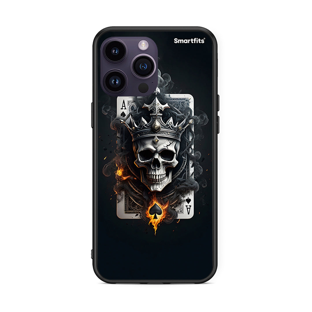 iPhone 15 Pro Skull King Ace θήκη από τη Smartfits με σχέδιο στο πίσω μέρος και μαύρο περίβλημα | Smartphone case with colorful back and black bezels by Smartfits