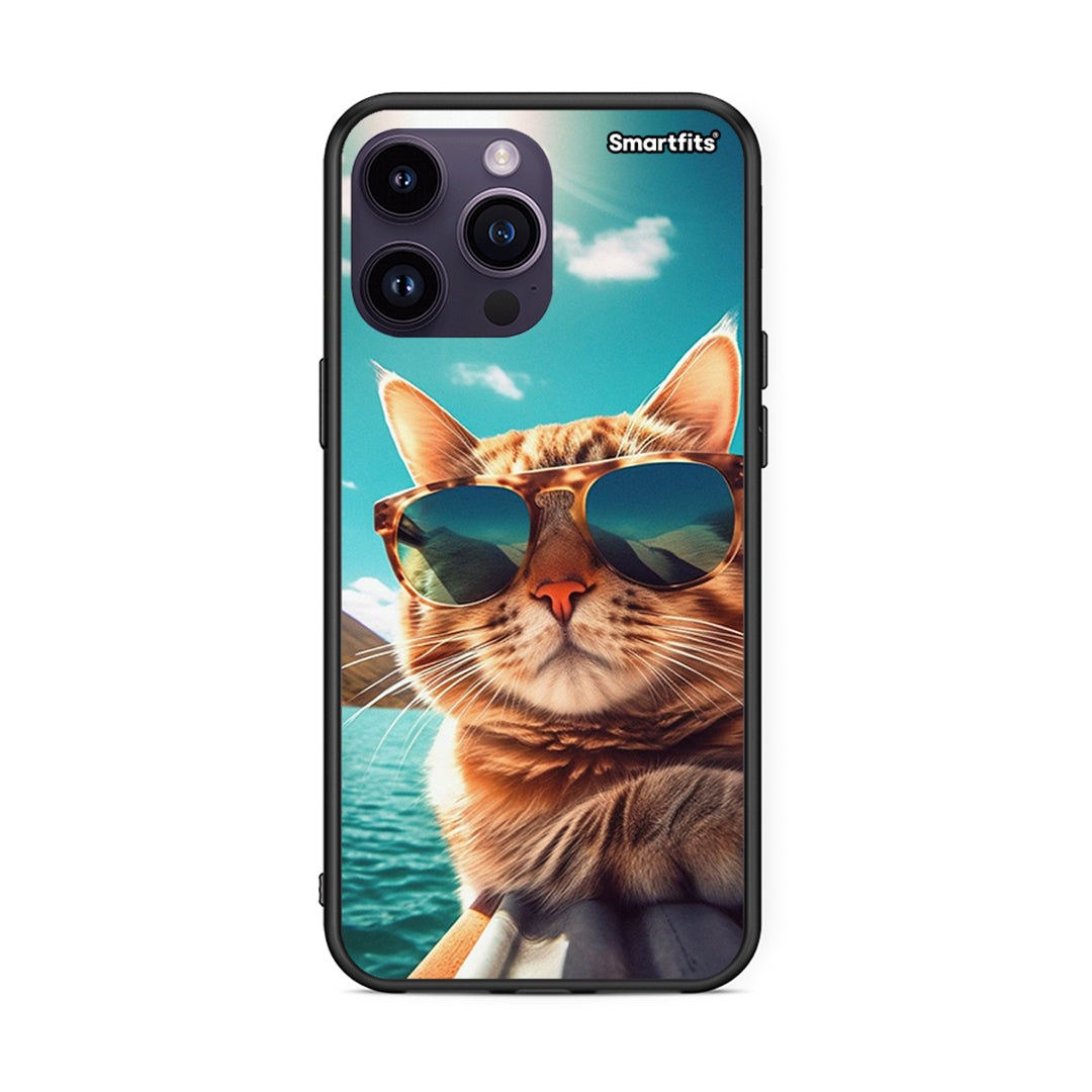 iPhone 15 Pro Summer Cat θήκη από τη Smartfits με σχέδιο στο πίσω μέρος και μαύρο περίβλημα | Smartphone case with colorful back and black bezels by Smartfits