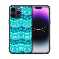 Thumbnail for Θήκη iPhone 15 Pro Swimming Dolphins από τη Smartfits με σχέδιο στο πίσω μέρος και μαύρο περίβλημα | iPhone 15 Pro Swimming Dolphins case with colorful back and black bezels