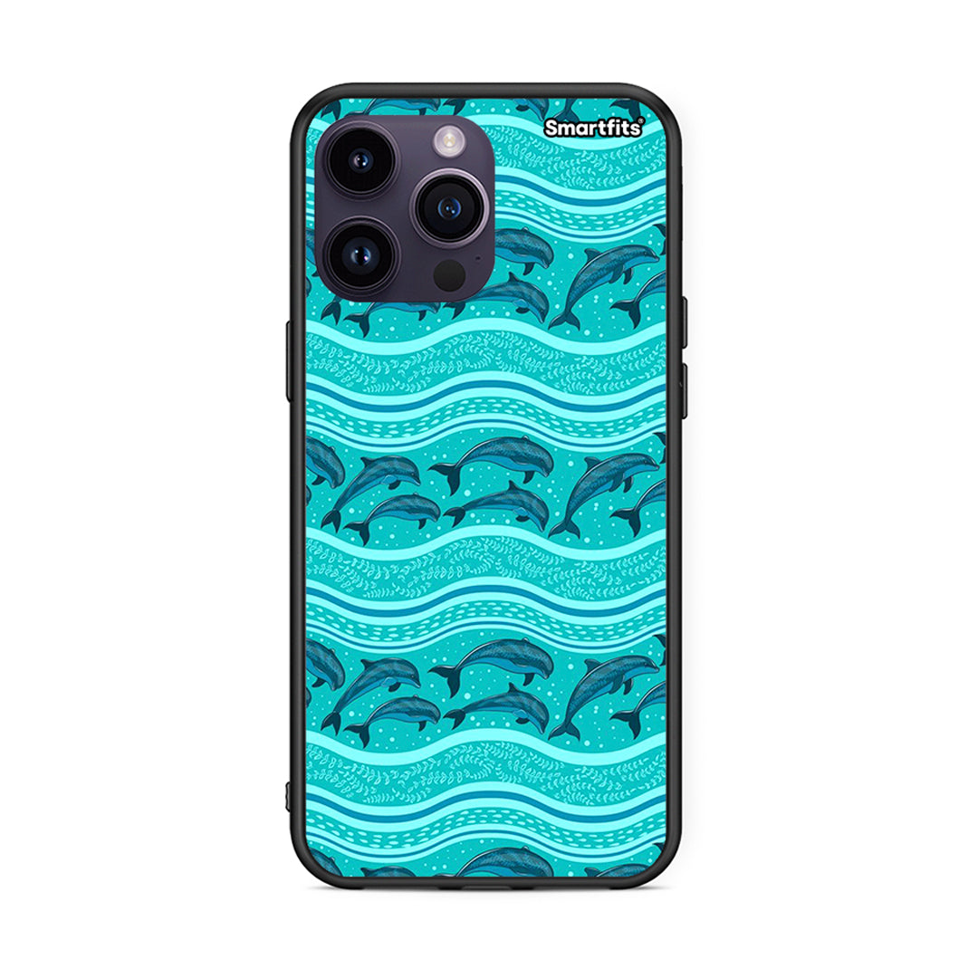 iPhone 14 Pro Swimming Dolphins θήκη από τη Smartfits με σχέδιο στο πίσω μέρος και μαύρο περίβλημα | Smartphone case with colorful back and black bezels by Smartfits